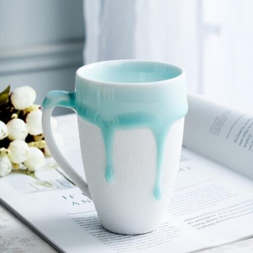 Creative hand-made ceramic cup shadow blue flow glaze jade porcelain water cup mug couple cup gift home