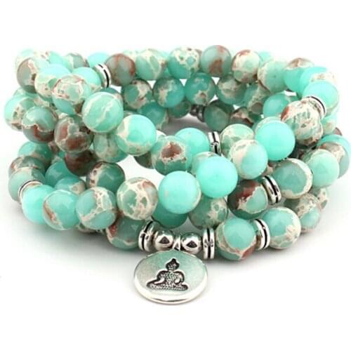 HFANCYW Fashion Design 8mm Natural Imperial Stone 108 Beads Mala Beaded Prayer Bracelet High Quality Buddha Yoga Women Necklace