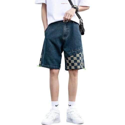 ERENEJIAN Mens Summer Hip Hop Denim Shorts Hi Street Loose Fit Hip Hop Short Jeans Patchwork Plus Big Size M-5XL