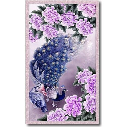 New 3D DIY Diamond Painting Cross Stitch Peacock Peony Flowers Kit Animal Set Embroidery Rhinestone Square Crystal Home Decor