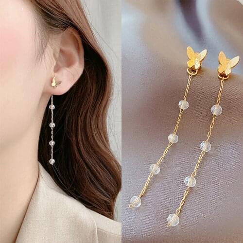 2021 New Long Crystal Tassel Gold Color Dangle Earrings for Women Wedding Drop Earing Fashion Jewelry Gifts