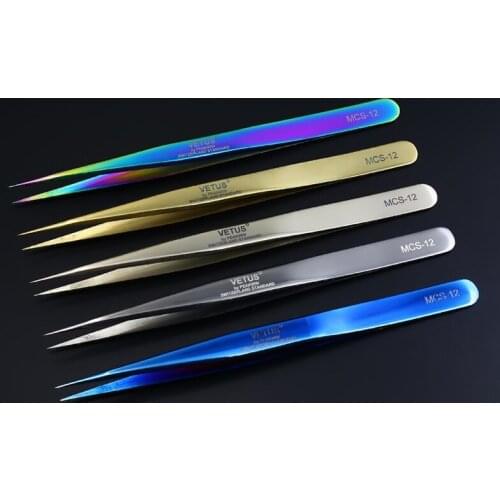 Vetus Original MCS-12 Tweezers Premium Mink Eyelashes Extension Plant Pincers Straight Head 5 Corlours Available