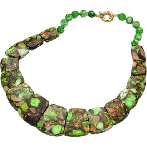 JK 18'' Green Color Sea Sediment Imperial Stone Graduated Necklace