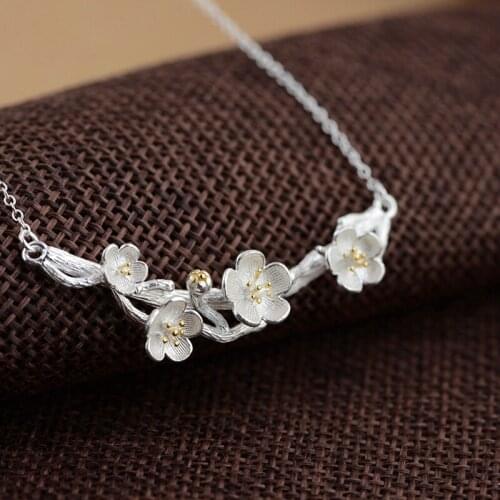 FNJ 925 Handmade Silver Plum blossom Pendant Necklace For Jewelry Making 45cm 100% Pure Sterling Silver Necklace Women