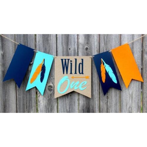 Personalized wild one first Tribal birthday party high chair Banners baby shower buntings nursery room garlands photo booth
