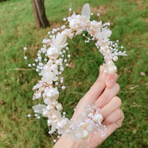 New Elegant Bridal Wedding Hair Accessories Pearl Flower Headband Hair Band Handmade Crystal Headpiece Headbands Hair Decoration