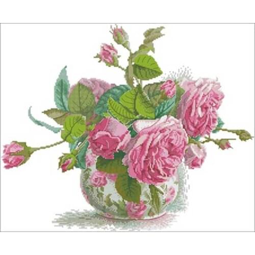 Romantic rose vase patterns Counted Cross Stitch 11CT 14CT 18CT DIY Cross Stitch Kits Embroidery Needlework Sets home decor