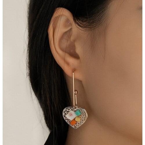 Sweet Colorful Heart Gold Drop Earrings Crystals Resin Earrings for Women Girls Fashion Trendy Female Party Jewelry Gifts