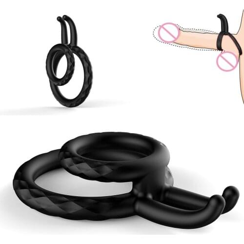 Silicone Double Penis Ring Cock Cage Male BDSM Bondage Ejaculation Delay Lock Ring Chastity Device Belt Sex Toys For Men Gay
