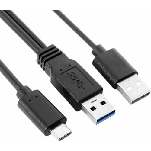 USB-C Type-C to USB 3.0 Power Data Male & USB 2.0 Dual Power Y Cable Cord for Lap top & Hard Disk 60cm 0.6m