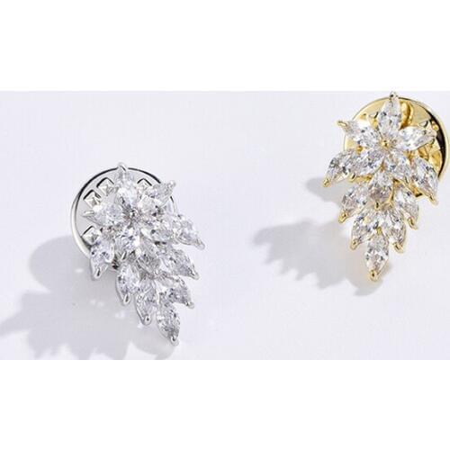 925 Sterling Silver brooch cubic zirconia leaf shape silver gold color fashion brooch for women 2019 black friday deals
