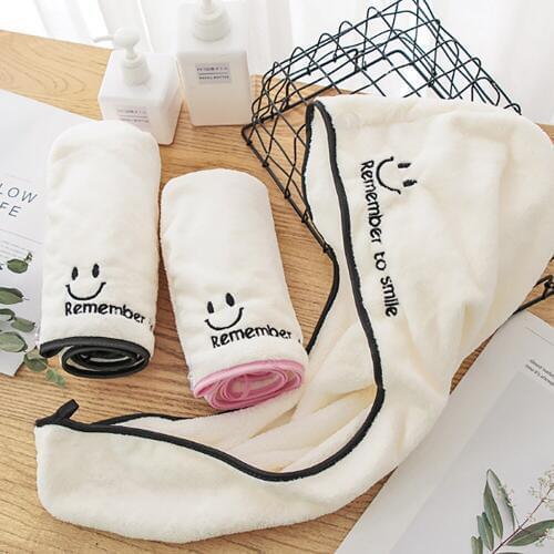 Remember to smile Quick Dry Lady Bath towel microfiber Bath Towel for mom Hair Dry Cap super cute Salon Towel