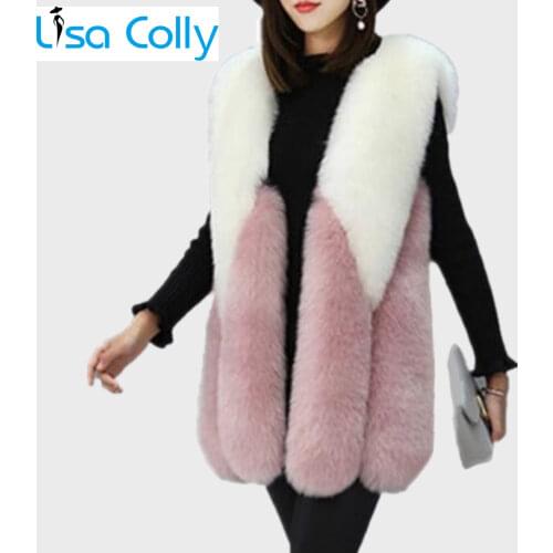 Women Autumn Winter Sleeveless Fur Vest Coat Faux Fox Fur Vest Coat Furry Warm Long Fake Fur Jacket Overcoat