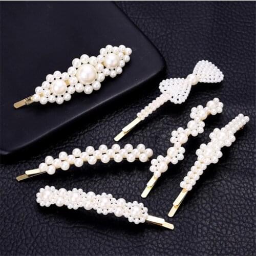 1PC Fashion Pearl Imitation Beads Hair Clip For Women Barrette Handmade Pearl Flower Stick Hairpin Hair Styling Accessories