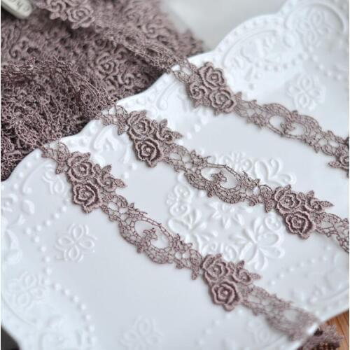 2 meters/lot 2.3cm polyester flower Lace Trims coffee Ribbon DIY necklace ornaments Wedding Clothes Accessories