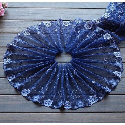 2yards/lot 19cm wide Embroidered Tulle Lace trim mesh lace trim ~Blue ~beautiful