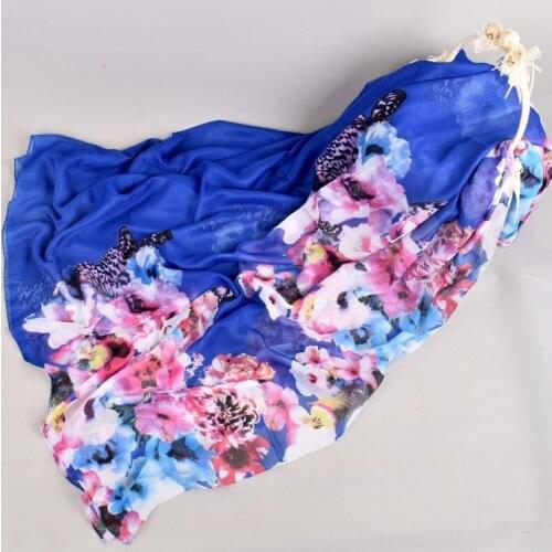 2020 200CM BIG SIZE butterfly flower chiffon scarf silk square hijab cool shawl ladies foulard femme Scarves hair bufanda mujer
