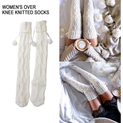 2020 Women Winter Drawstring Pompom Knit Over Knee Socks Leg Warmer Long Stockingswoman socks