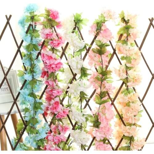 230cm Cherry Blossoms Flower Vines Artificial Sakura Flowers Garland Rattan For Wedding Arch Party Home Wall Hanging Decor Ivy