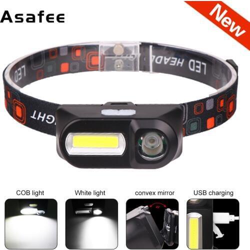 Asafee Outdoor camping Headlamp Work Light Portable mini COB LED Headlamp Use 18650 USB charging Fishing headlights flashlight