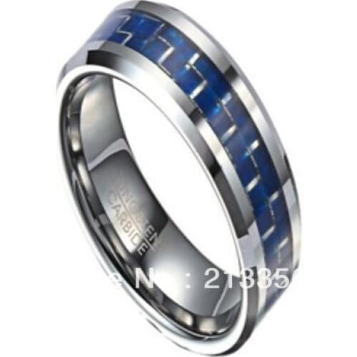 FREE SHIPPING!USA WHOLESALES CHEAP PRICE BRAZIL RUSSIA CANADA UK HOT SELLING 8MM BLAUE FIBER MENS BRIDAL TUNGSTEN WEDDING RING