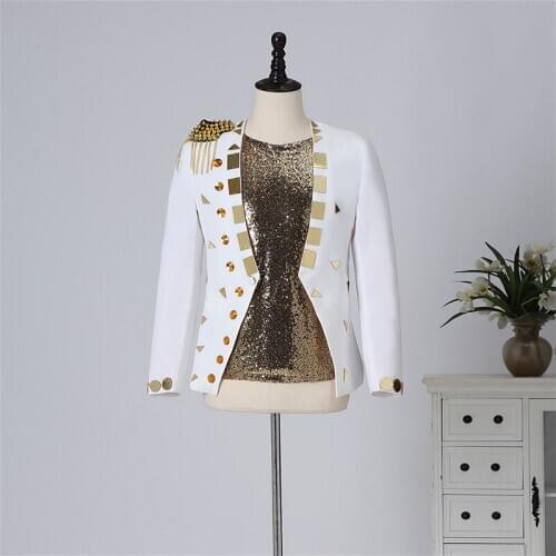Sequins Blazer Male Singer Costume for Performance Slim Fit White Jacket Groom Wedding Suit Korean Elegant Outfit