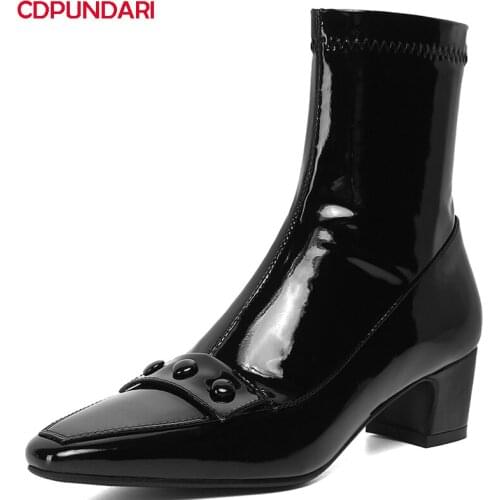 Ladies Genuine Leather High Heels Ankle Boots For Women Autumn Winter Short Boots Shoes Bottines Femme Botines Mujer Black White