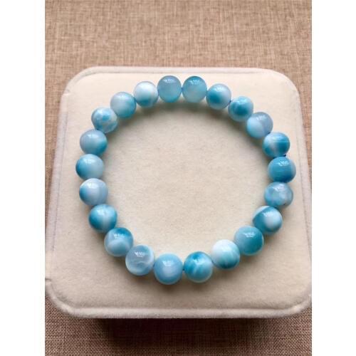 9mm Genuine Natural Larimar Bracelet For Women Men Anniversary Party Gift Powerful Stretch Crystal Round Bead Bracelet Jewelry