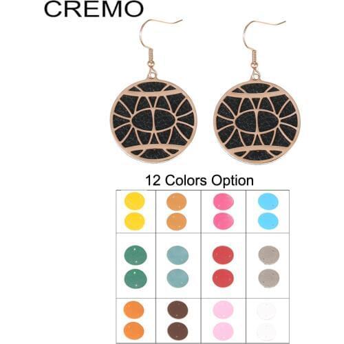 Cremo Interchangeable Leather drop earrings Hanging Dangle Earring Jewelry Stainless Steel Round Pendant Charm Earring