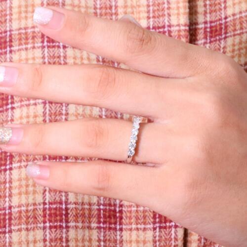 AEAW 3mm 0.7ctw DF Color Engagement Band Ring Wedding Moissanite Half Eternity Diamond Band For Women in Silver