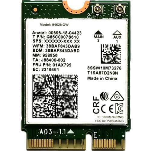 Wireless-AC Dual Band Wifi Card Adapter for Intel 9462NGW CNVI NGFF M.2 Key E with Bluetooth 5.0 for Win10
