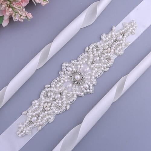 TRiXY S26A Elegant Pearls Sash Wedding Belt Rhinestone Pearls Bridal Belt Sashes Wedding Accessories Evening Dress Belt Sashes
