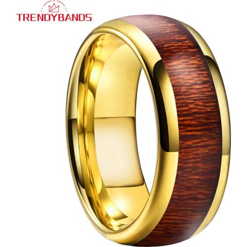 8MM 6MM Mens Womens Gold Tungsten Carbide Rings Wedding Bands Domed Polished Shiny Comfort Fit