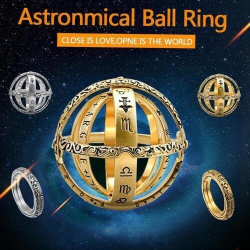 Creative Astronomical Ball Ring Rotating Cosmic Finger Ring Sphere Ball Ring Jewelry Couple Lover Gift Constellation Ring