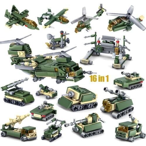 16 in1 military building blocks Children Toys bricks compatible city ww2 helicopter plane educational toys hobbies for children