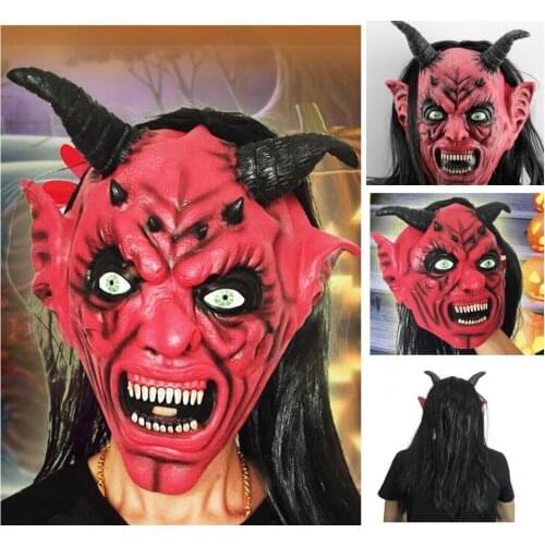 Mask Horror Devil Mask Halloween Scary Hedging Red Eye Gray Hair Performance Props