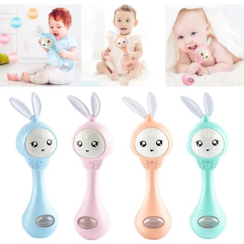 Cartoon Rabbit Baby Shaking Rattle Hand Bell Music Light Teether Toy Baby Night Sleep Toys