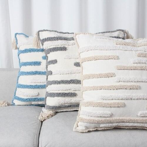 Blue New Plush Pillow Tufted Horizontal Strip Pillowcase Tufted for Home Decoration Cushion Cover 45x45cm/30x50cm Pillow Cover