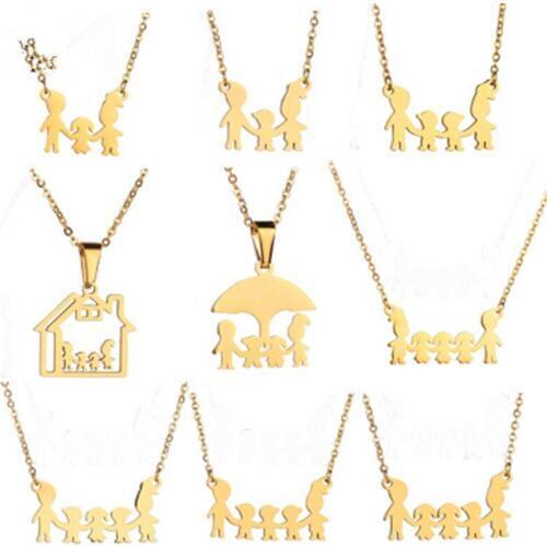 Family Love Mom Dad Son Daughter Necklaces Gifts Stainless Steel Pendants Boys Girls Mothers Fathers Necklace For Children Kids