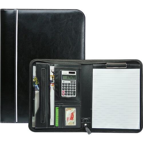 Multifunctional Personal Business Zippered Padfolio Folder Document Bag Organizer PU Leather A4 File Folder Portfolio Calculator