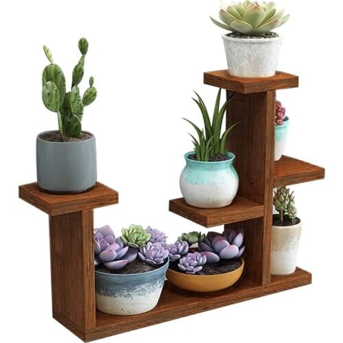 Plant Stand Flower Pot Bracket Shelf Simple Bonsai Indoor Organizer Desk Balcony Garden Wooden Display Rack