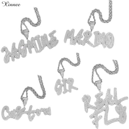 Custom Name Baguette Charms Letters With 12MM Brass Cuban Chain Pendants Necklaces Mens Zircon Hip Hop Rock Jewelry