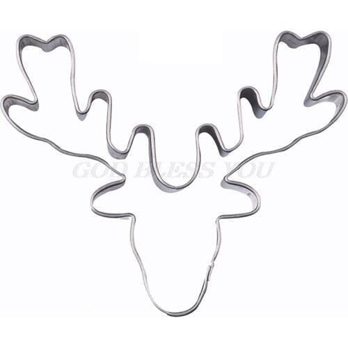 Happiness Deer Head Reindeer Christmas Stainless Steel Cute Cutting Biscuit Mould Cake Moulds Fruit Sugar Mold Baking Tools