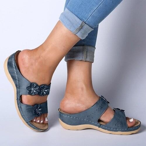 2021 Summer Women Slippers Rome Retro Casual Shoes Thick Bottom Wedge Open Toe Women Flowers Sandals Beach Slip On Slides Female