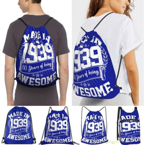 Made In 1939 Birthday 80 Years Of Being Awesome Men Outdoor Travel Gym Bag Waterproof Drawstring Backpack Women Fitness Bags