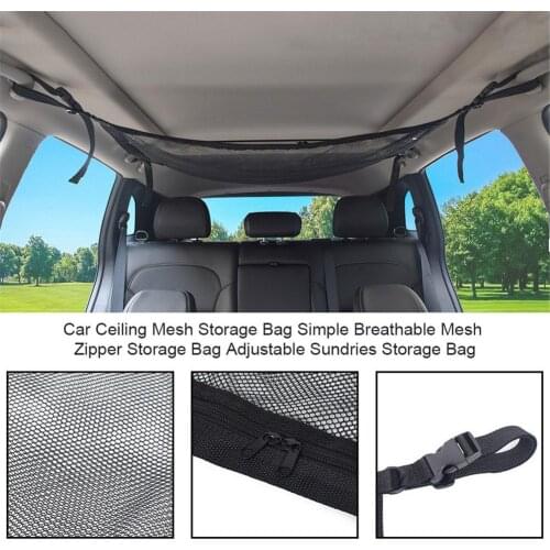 Car Ceiling Storage Net Pocket Roof Interior Cargo Net Bag Portable Multifunction Stowing Tidying Travel Accessories Storage Bag