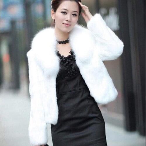 Autumn Women Faux Rabbit Fur Coat Plus Size Thick Warm Outwear Short Furry Jacket Women Winter Coat Faux for Fur Collar Overcoat