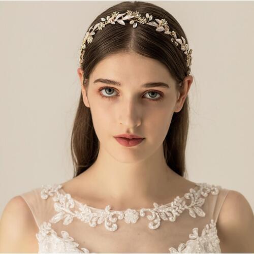 Jonnafe Gold Floral Women Crown Bridal Headband Tiara Leaf Headpiece Handmade Wedding Hair Piece Accessories