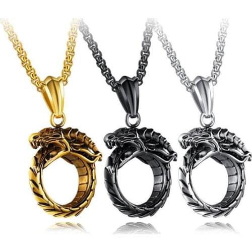 Stainless Steel Punk Rock Vintage Gold Snake Pendant Necklace Men Jewelry Gift For Him with Chain