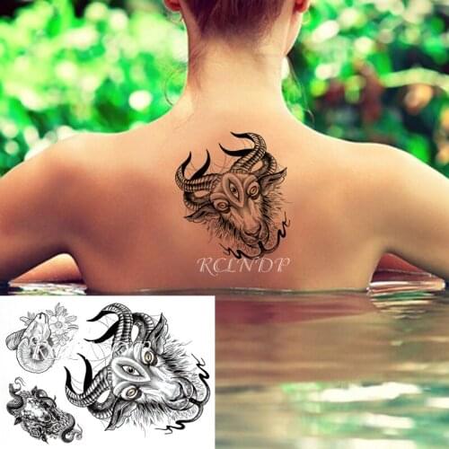 Waterproof Temporary Tattoo Sticker Creative Dark Sheep Head Animal Fake Tatto Flash Tatoo Arm Leg Body Art for Women Men girl